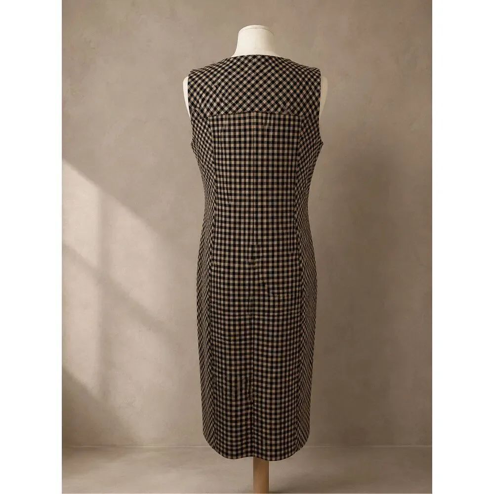J. JILL Dress Sz S Ponte Gingham Camel Tan Black Checkered - Picture 4 of 6